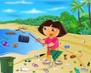 Ecofreak Dora cleaning beach ingyen játék